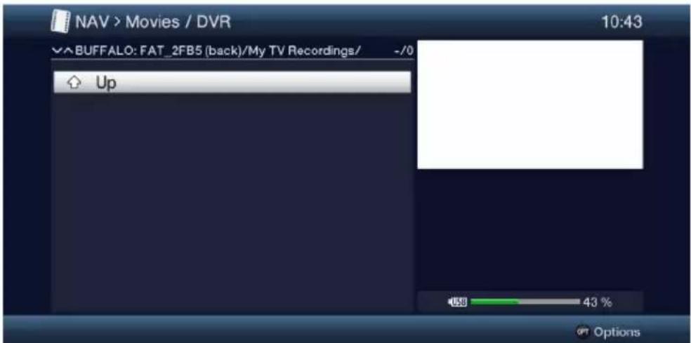 NAV > Movies / DVR 10:43 ^ BUFFALO: FAT_2FB5 (back)/My TV Recordings/ -/0 Up 43 %