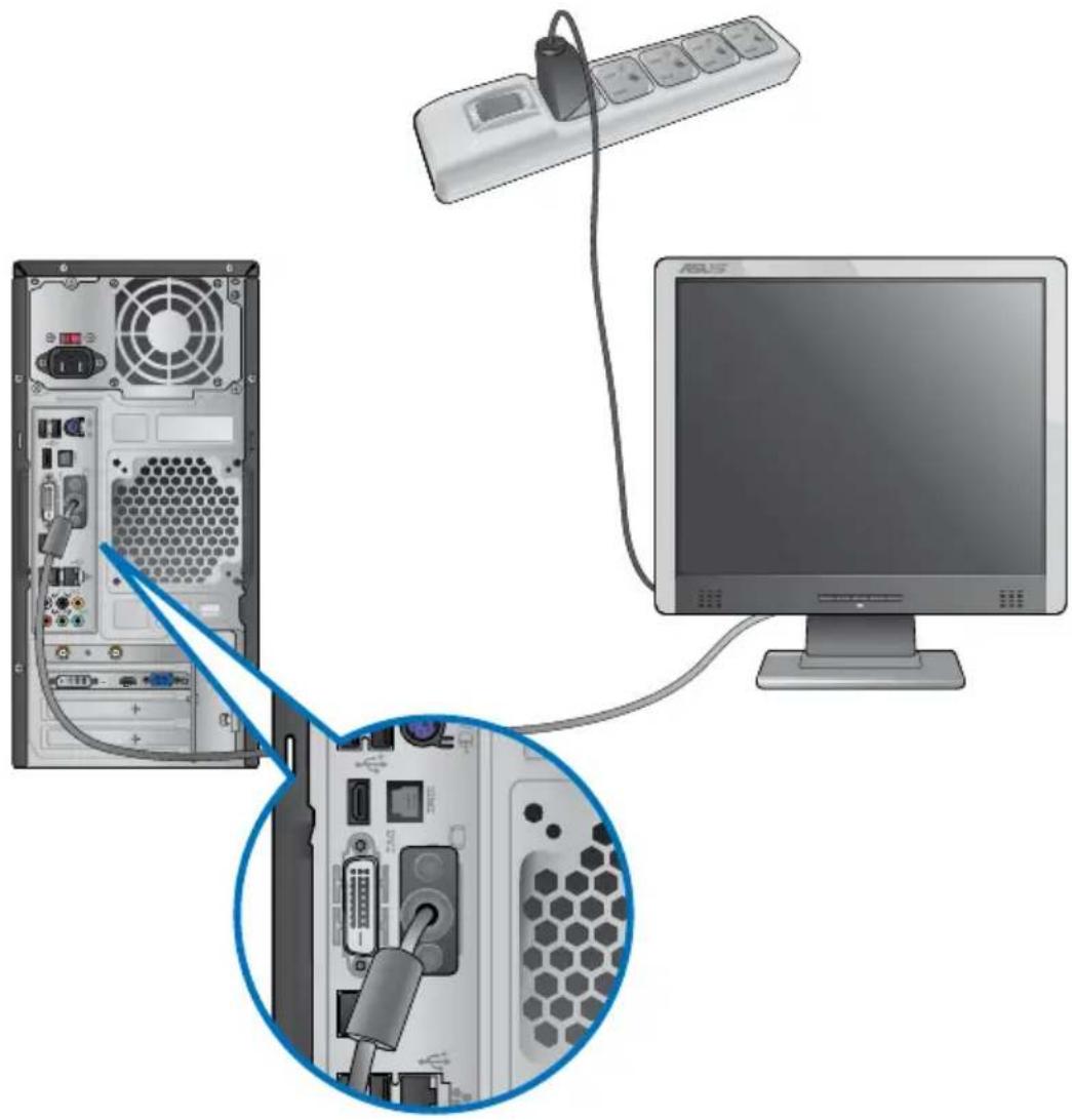 ASUS Essentio CM1730 - Ga als volgt te werk om een externe monitor via de onboard display-uitvoerpoorten aan te sluiten: - 1