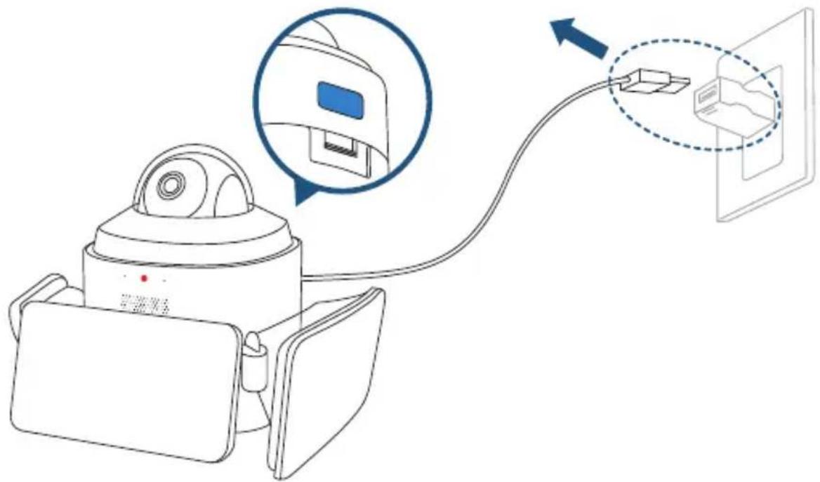 Diagram showing a medical device connected to a device with an arrow indicating connection, including a magnified inset of the device.
