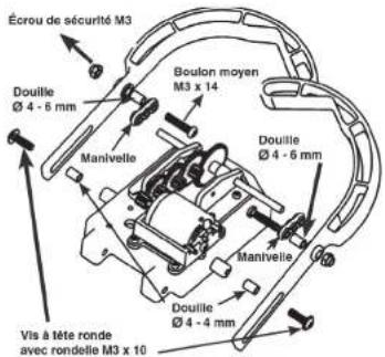 Écrou de sécurité M3 Douille Ø 4 - 6 mm Boulon moyen M3 x 14 Manivelle Douille Ø 4 - 6 mm Manivelle Douille Ø 4 - 4 mm Vis à tête ronde avec rondelle M3 x 10