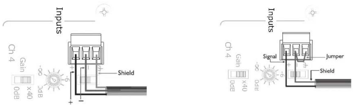 Inputs Ch 4 Gain x40 dB -8 dB Shield Inputs Ch 4 Gain x40 dB -8 dB Signal Jumper Shield
