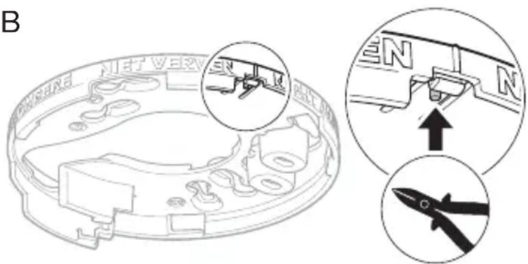 HAGER TG500AL - Option: Entnahmeschutz zum Verriegeln des Rauchwarnmelders an der Montageplatte (Abb. B) - 2