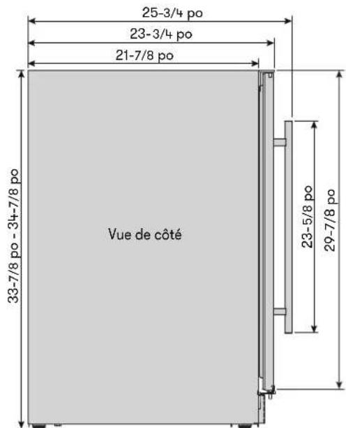 25-3/4 po 23-3/4 po 21-7/8 po Vue de côté 33-7/8 po - 34-7/8 po 23-5/8 po 29-7/8 po