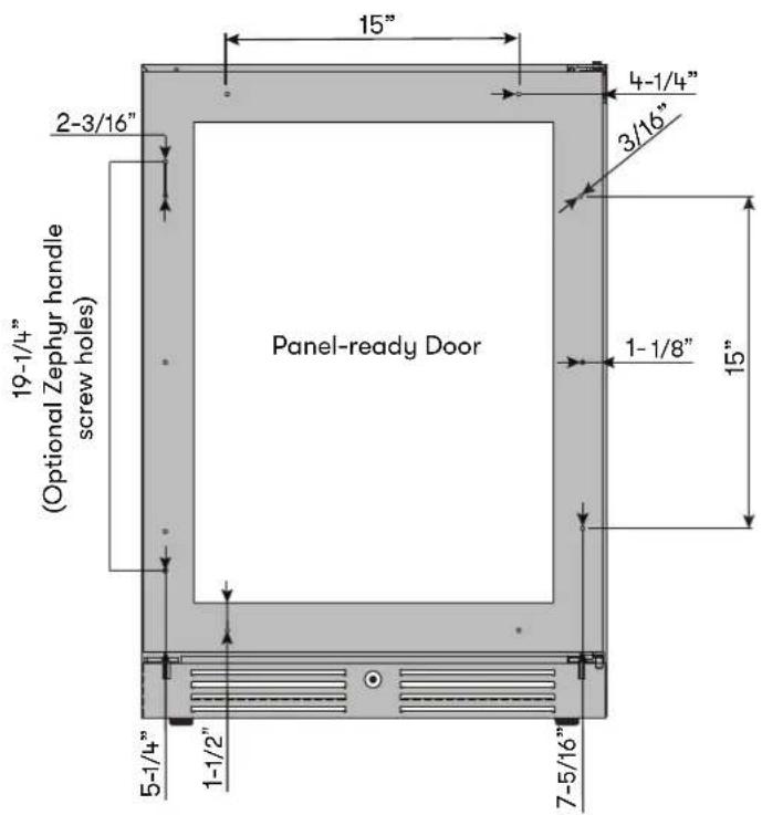 15" 4-1/4" 3/16" 19-1/4" (Optional Zephyr handle screw holes) Panel-ready Door 1-1/8" 15" 5-1/4" 1-1/2" 7-5/16"