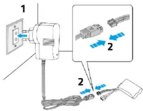 Diagram showing cable installation with two connectors and blue directional arrows indicating connection points
