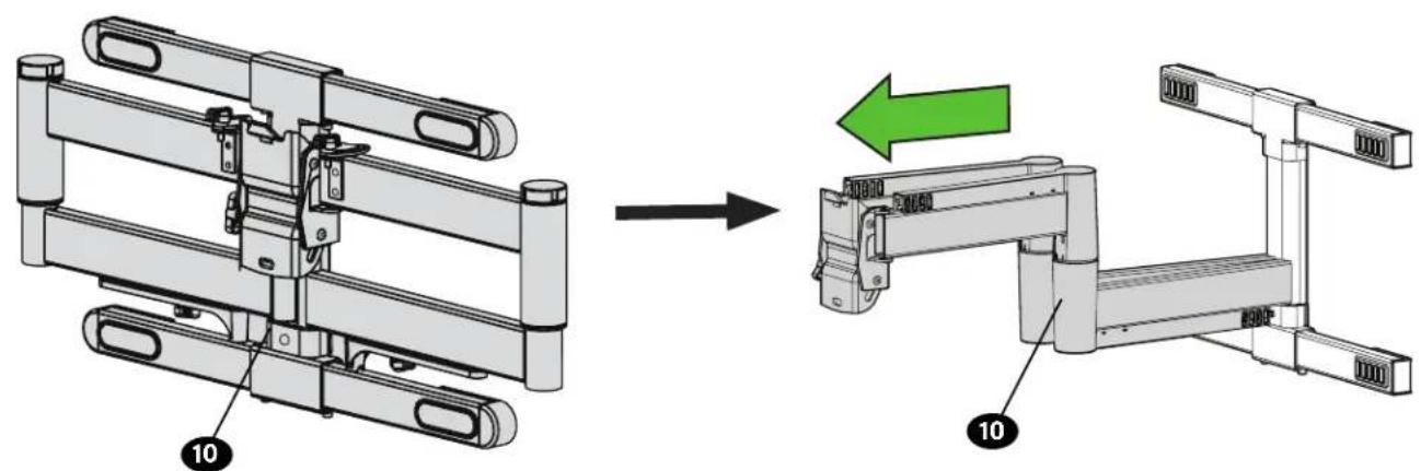 Technical diagram showing assembly of a mechanical frame with labeled parts and directional arrows indicating process flow.