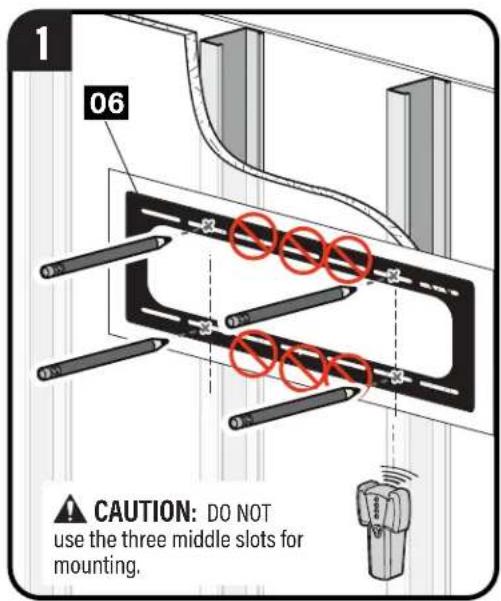 1 06 CAUTION: DO NOT use the three middle slots for mounting.