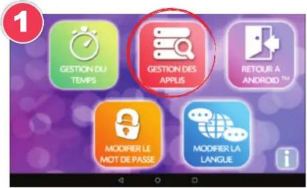 GESTION DU TEMPS GESTION DES APPLIS RETOUR A ANDROID™ MODIFIER LE MOT DE PASSE MODIFIER LA LANGUE