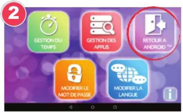 2 GESTION DU TEMPS GESTION DES APPLIS RETOUR A ANDROID Tis MODIFIER LE MOT DE PASSE MODIFIER LA LANGUE