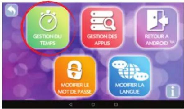 GESTION DU TEMPS GESTION DES APPLIS RETOUR A ANDROID™ MODIFIER LE MOT DE PASSE MODIFIER LA LANGUE