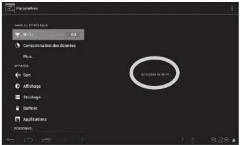 Paramètres SANS FIL ET RÉSEAUX M-FI CU Consommation des données Plus... APPAREL Son Affichage Stockage Batterie Applications PERSONNEL Affichage de M-FI...