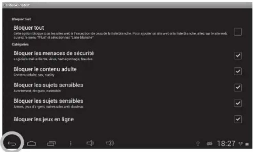 Ledbook Protected Bloquer tout Bloquer tout Cette option bloque tous les sites web à l'acceptation de ceux de la liste blanche. Pour ajouter un site web à la liste blanche, affez sur le site web, cuivre le menu "Plus" et sélectionnes "Liste blanche" Catégories Bloquer les menaces de sécurité Logicière malveillants, virus, haemçonnage, fraudes Bloquer le contenu adulte Contenu adulte, sex, nudity Bloquer les sujets sensibles Auragement, disguise, cannabis Bloquer les sujets sensibles Armes, jeux d'argent, autres sites web douleux Bloquer les jeux en ligne