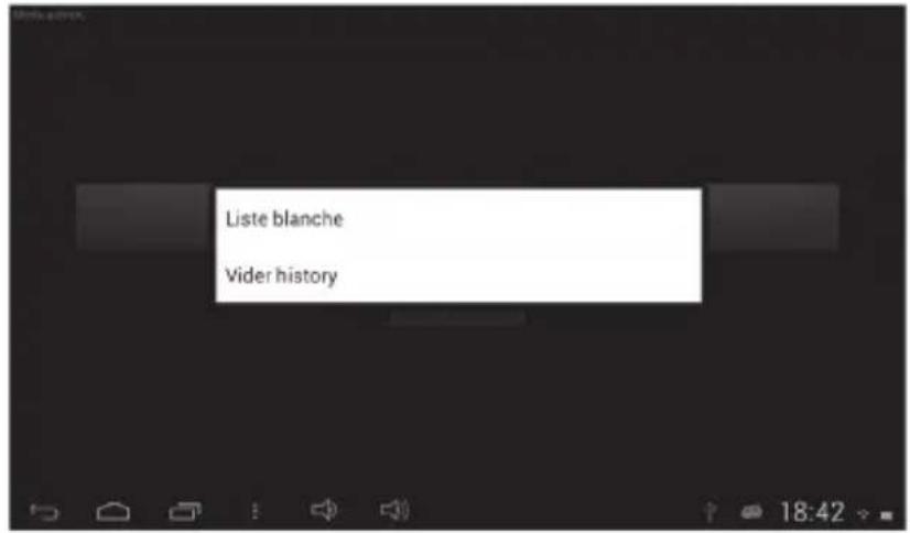 Liste blanche Vider history