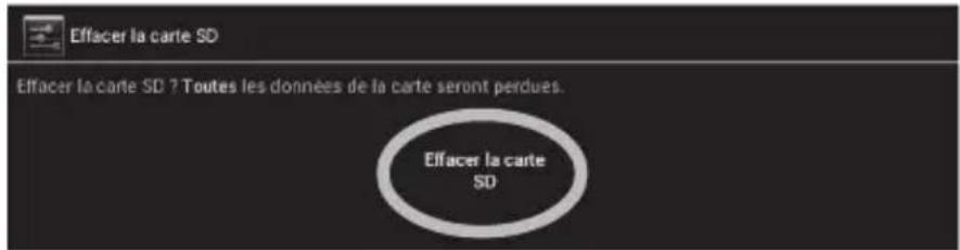Effacer la carte SD Effacer la carte SD ? Toutes les données de la carte seront perdues. Effacer la carte SD