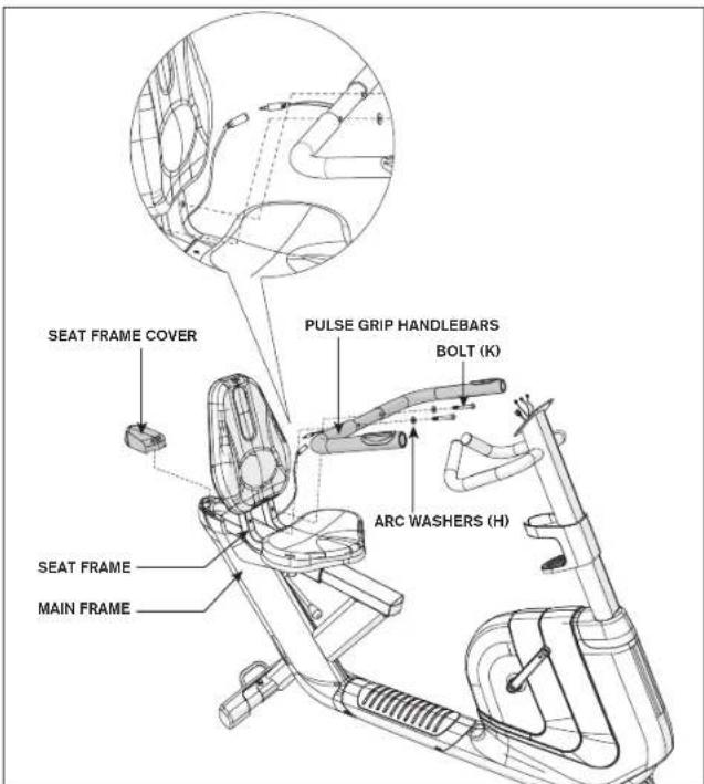 SEAT FRAME COVER PULSE GRIP HANDLEBARS BOLT (K) ARC WASHERS (H) SEAT FRAME MAIN FRAME