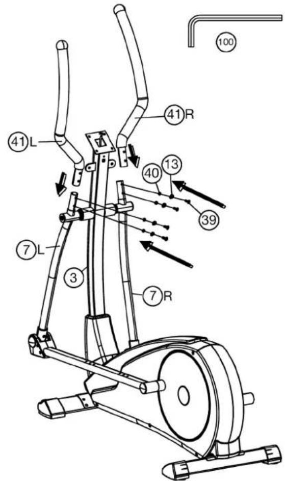 Technical diagram of an exercise machine with numbered components and directional arrows indicating motion or movement.
