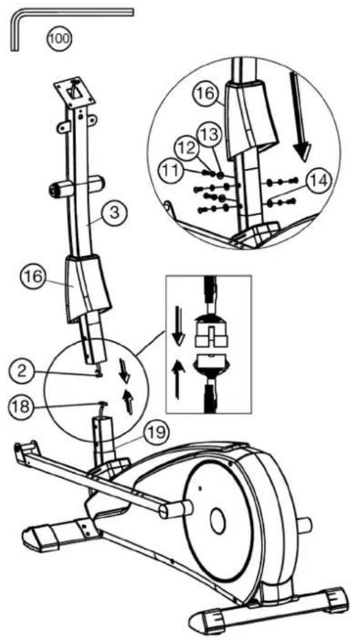 Technical diagram of an stationary exercise machine with numbered components and instructional annotations in Chinese.
