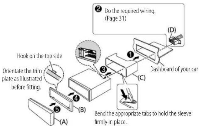 KENWOOD KDCMP382BT - Installing the unit (in-dash mounting) - 2