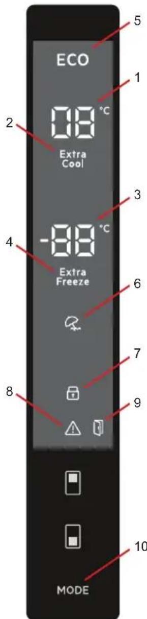ECO 08 °C Extra Cool -88 °C Extra Freeze MODE 5 1 2 3 4 6 7 8 9 10