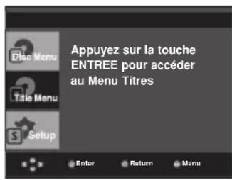 Appuyez sur la touche ENTREE pour accéder au Menu Titres Disc Menu Title Menu Setup Enter Return Manu