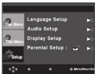 Language Setup Audio Setup Display Setup Parental Setup : MenuReturnEn