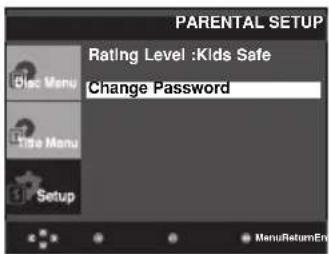 PARENTAL SETUP Rating Level :Kids Safe Change Password Edit Menu Tube Menu Setup MenuReturnEnd