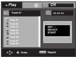 Play Off Track 01 60:00:00 Track 01 Track 02 Track 03 Track 04 Track 05 Track 06 Track 07 Track 08 DEV : - SELECT START Enter Repeat
