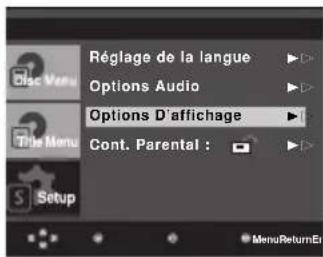 Réglage de la langue Options Audio Options D'affichage Cont. Parental : MenuReturnEi