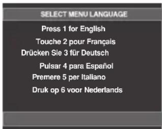 SELECT MENU LANGUAGE Press 1 for English Touche 2 pour Français Drücken Sie 3 für Deutsch Pulsar 4 para Español Premere 5 per Italiano Druk op 6 voor Nederlands