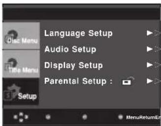 Language Setup Audio Setup Display Setup Parental Setup :