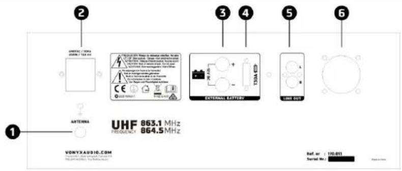 2 SINEMA / 100A C/EM: 7 TAE 64 3 4 5 6 ANTENNA UHF 863.1 MHz FREQUENCY 864.5 MHz VORYxAUDIO.COM Ref. nr : 170.013 Serial No.: 1000-000-000