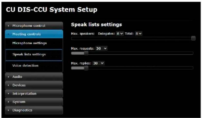 SHURE MXC416DF - Speak list settings - 1