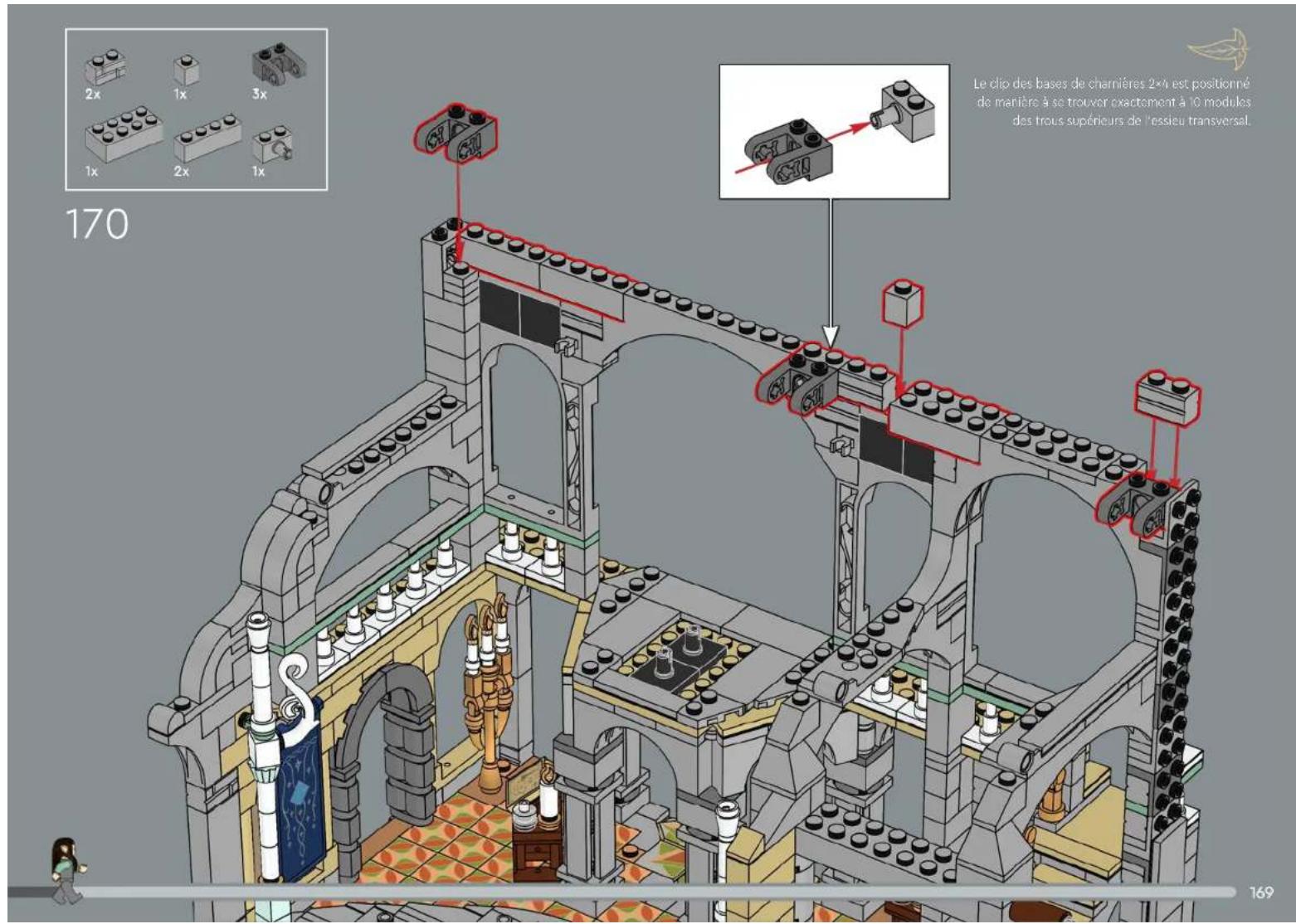 170 Le clip des bases de charnières 2×4 est positionné de manière à se trouver exactement à 10 modules des trous supérieurs de l'essieu transversal. 169