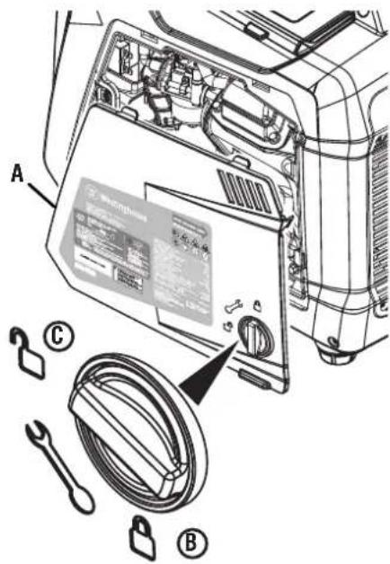 Technical diagram of a microwave oven with labeled parts including internal components and accessories