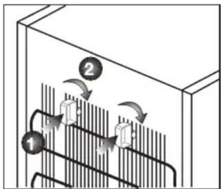 Diagram showing airflow or heat transfer between two containers with labeled components and directional arrows