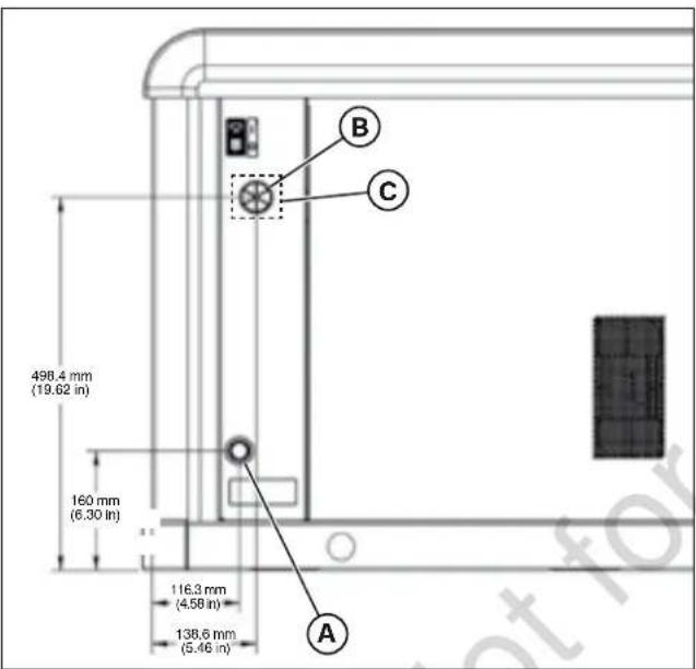 BRIGGS & STRATTON Power Protect 17kW - Ubicaciones de las entradas de electricidad y combustible - 1