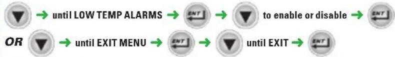 Hobart LXGEPR1 - LOW TEMP ALARMS for hot machines only: (parameter) enables or disables alert indicating that the final rinse temperature has been below the minimum temperature for a period of time. - 1