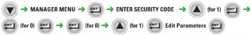 Hobart LXER6 - CHANGING PARAMETERS ENTER MANAGER SECURITY CODE: 1001 - 1