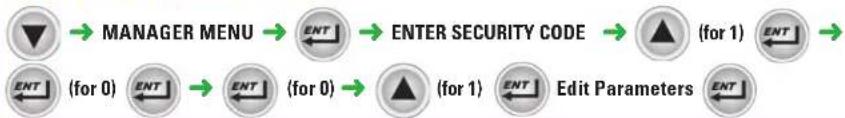Hobart LXER1 - CHANGING PARAMETERS ENTER MANAGER SECURITY CODE: 1001 - 1