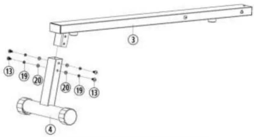 Christopeit RW 500 - Шаг 1: Крепление задней ножки (4) к раме сиденья (3). - 1
