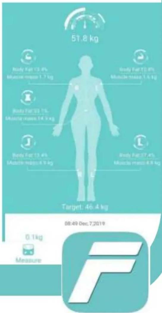 51.8 kg Body Fat 13.4% Muscle mass 1.7 kg Body Fat 13.4% Muscle mass 1.6 kg Body Fat 13.4% Muscle mass 1.6 kg Body Fat 13.4% Muscle mass 1.9 kg Body Fat 17.4% Muscle mass 0.8 kg Target: 46.4 kg 0.1 kg Measure 08:49 Dec 7,2019