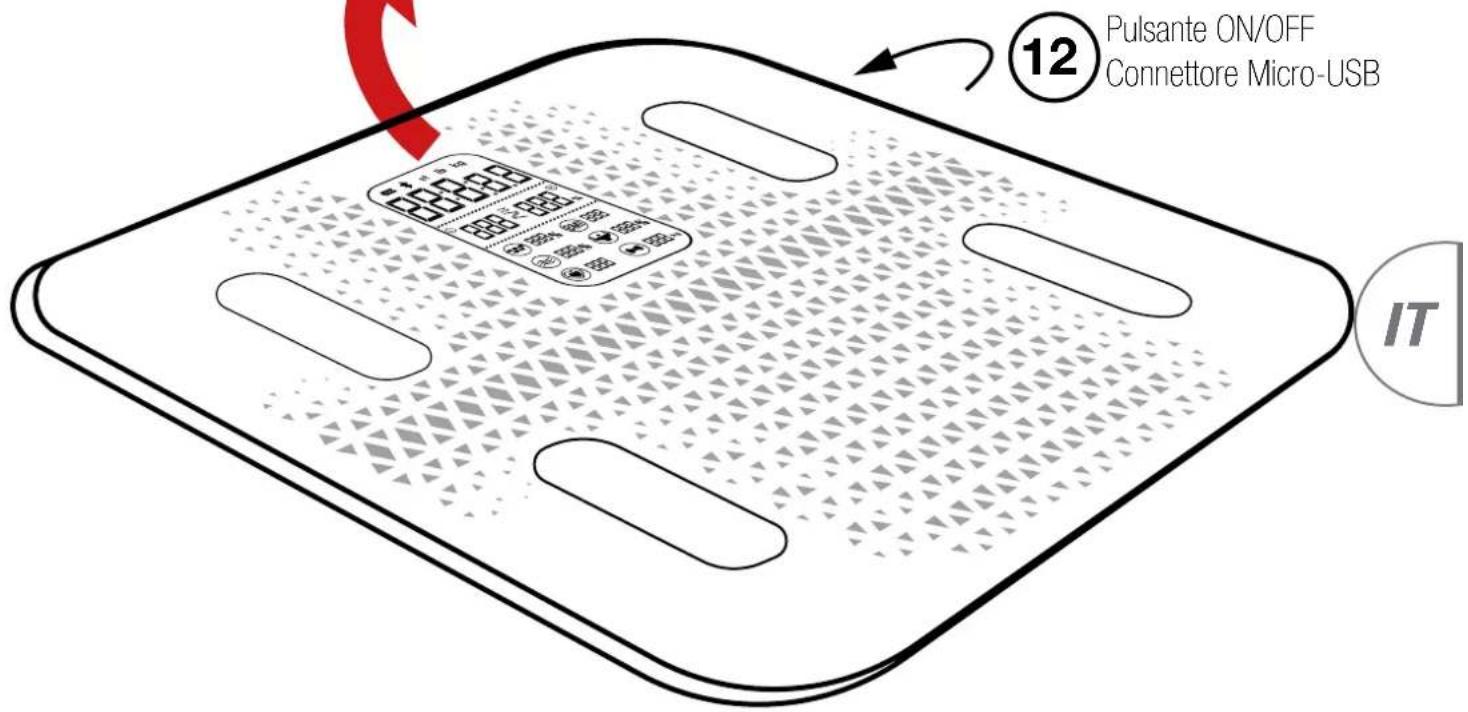 12 Pulsante ON/OFF Connettore Micro-USB IT