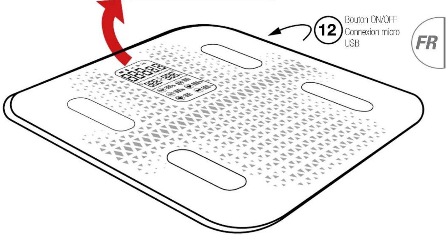 12 Bouton ON/OFF Connexion micro USB FR