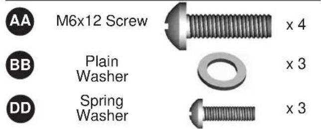 AA M6x12 Screw x 4 BB Plain Washer x 3 DD Spring Washer x 3