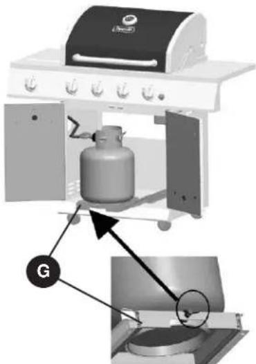Diagram showing a gas stove setup with labeled components and a magnified view of the chamber.