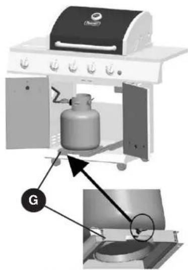 Diagram showing a gas cylinder being heated by a boiler, with labeled components and a magnified view of the device's internal structure.