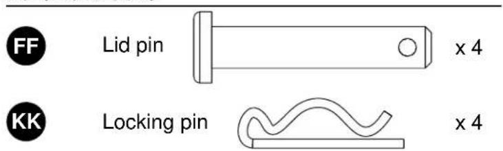FF Lid pin x 4 KK Locking pin x 4