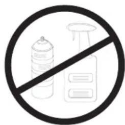Prohibition sign with crossed-out containers and a spray bottle, indicating no chemical or agricultural use.