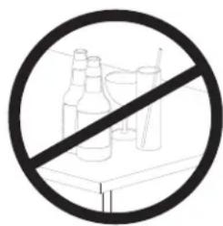 Prohibition sign with bottle and glass icons crossed out, indicating no smoking or drinking restrictions