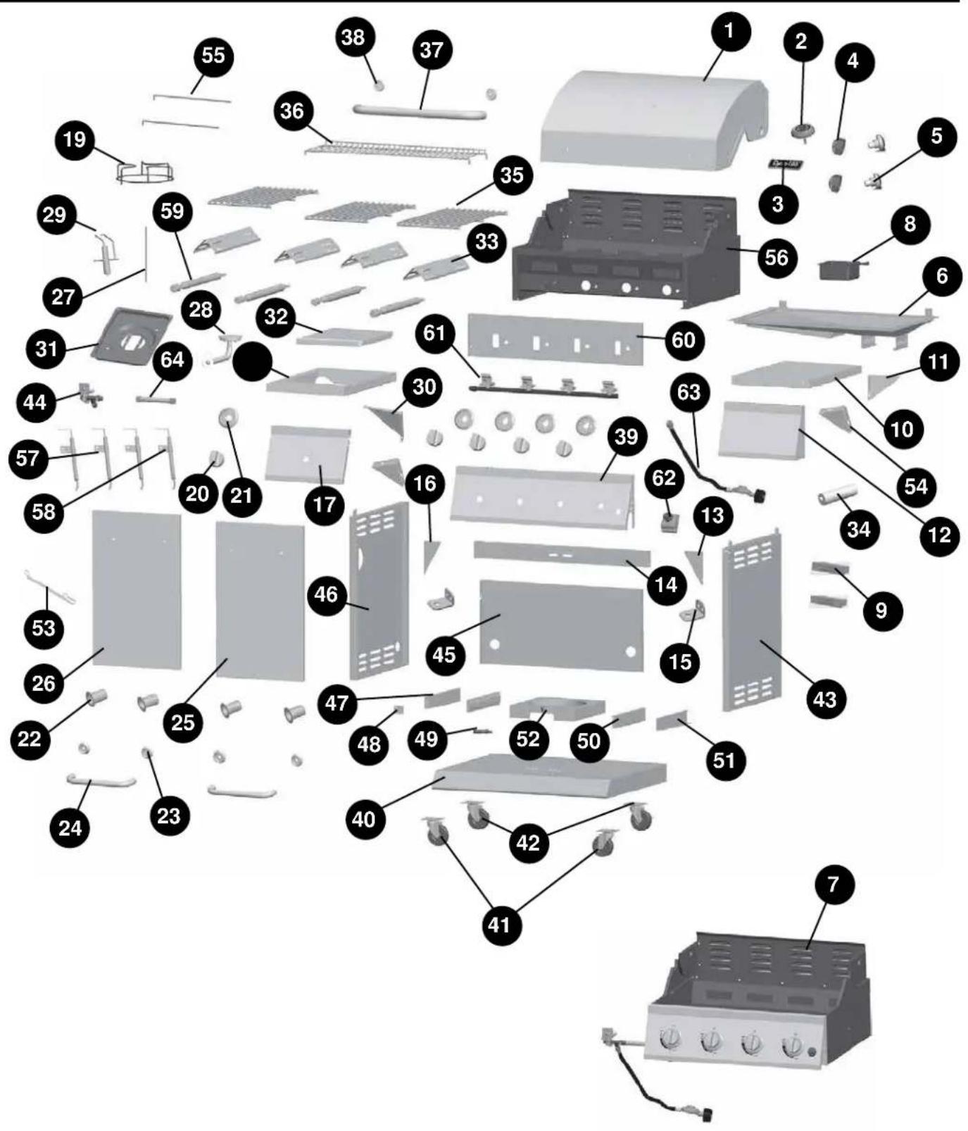Exploded view diagram of a household appliance with numbered parts for identification